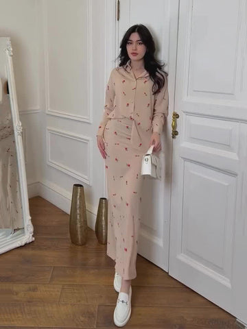 2024 Women's Two Sets Of Breathable Casual Collar Flower Print Dress